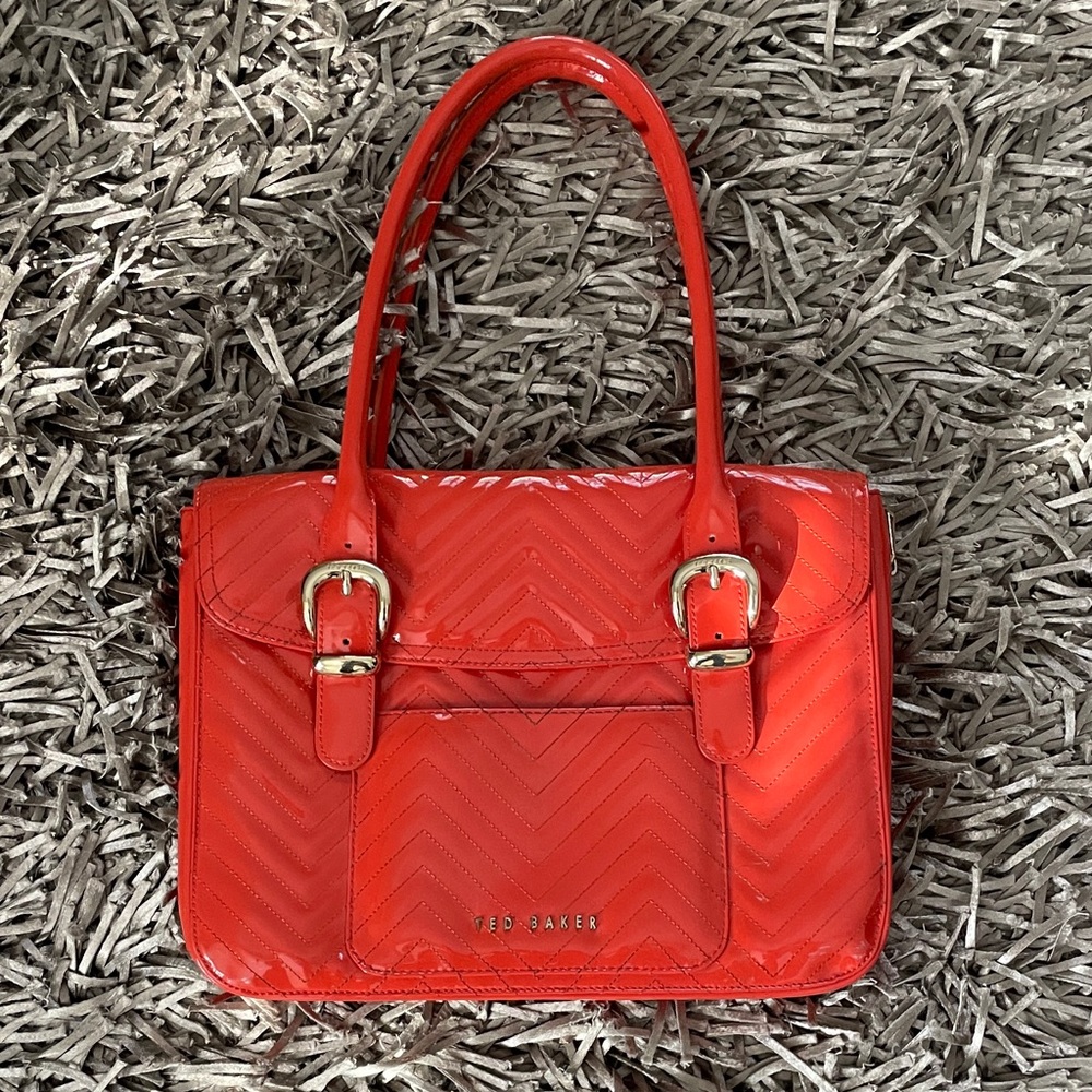 Ted Baker Orange Patent Quilted Bag/Laptop Bag with Gold Hardware